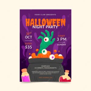 Hand drawn halloween vertical party flyer template