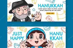 Hand drawn hanukkah horizontal banners set