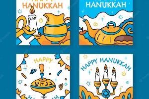 Hand drawn hanukkah instagram posts collection