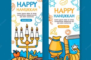 Hand drawn hanukkah vertical banners set