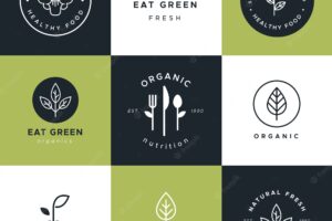Hand drawn healthy food logos