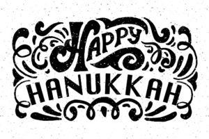 Hand sketched happy hanukkah logotype, badge and icon typography. hand drawn lettering of happy hanukkah logo template. happy hanukkah card template. happy hanukkah banner, flyer