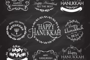 Hand sketched happy hanukkah logotype, badge and icon typography set. hand drawn happy hanukkah logo templates. happy hanukkah card templates. happy hanukkah banner, flyer templates