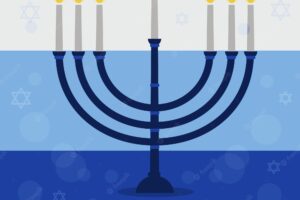 Hanukkah background with candelabra and stars in flat design