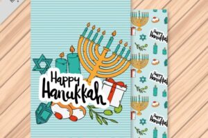 Hanukkah card with candelabra and striped background