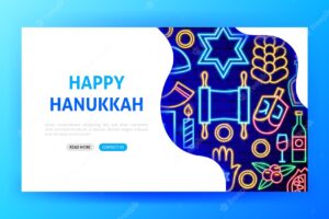 Hanukkah neon landing page vector illustration of jewish promotion