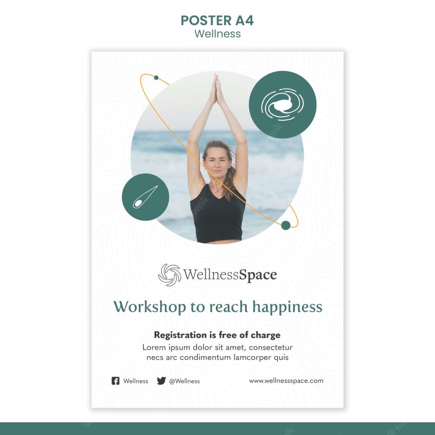 Happiness and wellness poster template design
