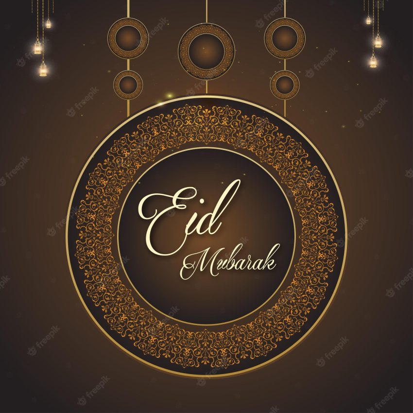 Happy eid greetings dark brown black background islamic social media banner