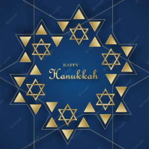 Happy hanukkah card with nice and creative symbols on  blue color background