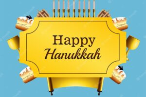Happy hanukkah celebration lettering with set icons in frame