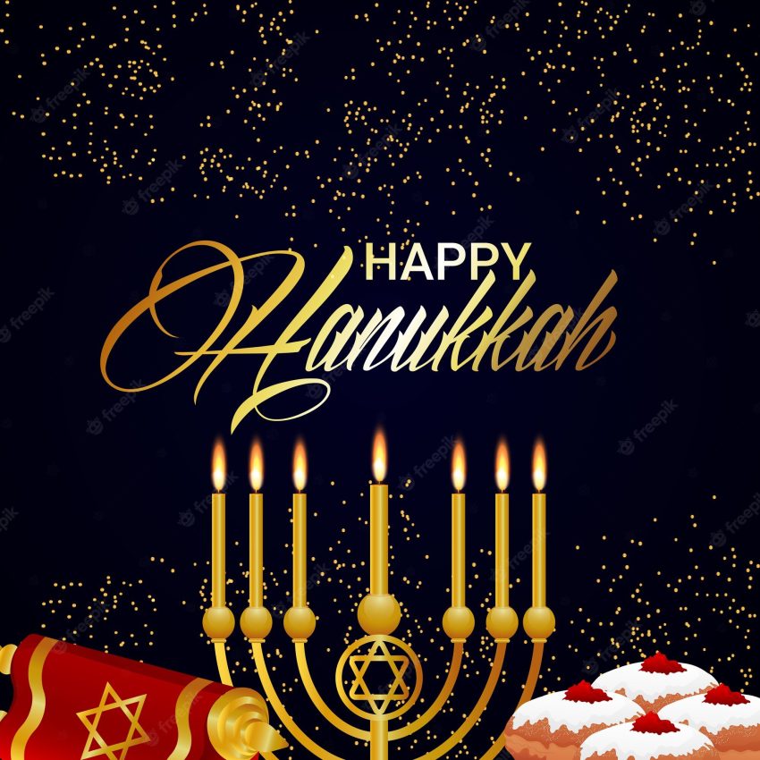 Happy hanukkah greeting card with candle stand