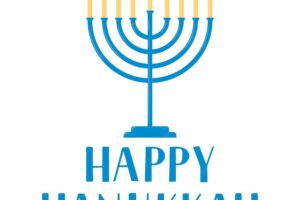 Happy hanukkah hand lettering with menorah candle isolated on white jewish holiday festival of lights vector template for banner typography poster greeting card invitation flyer tshirt etc