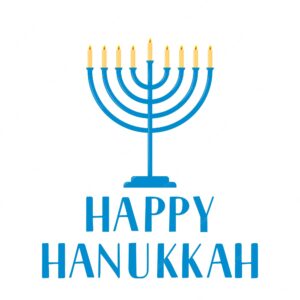 Happy hanukkah hand lettering with menorah candle isolated on white jewish holiday festival of lights vector template for banner typography poster greeting card invitation flyer tshirt etc