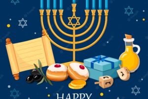 Happy hanukkah jewish festival of lights background for greeting card invitation banner