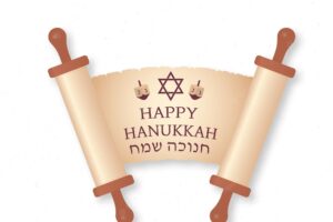 Happy hanukkah lettering on old scroll paper jewish holiday festival of lights easy to edit vector template for banner typography poster greeting card invitation flyer tshirt