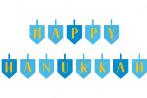 Happy hanukkah lettering with dreidels jewish holiday festival of lights easy to edit vector template for banner typography poster greeting card invitation flyer tshirt etc