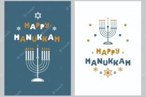 Happy hanukkah posters with creative symbols in flat style modern vector illustration