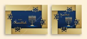 Happy hanukkah set card with nice and creative symbols and gold paper cut style on color background