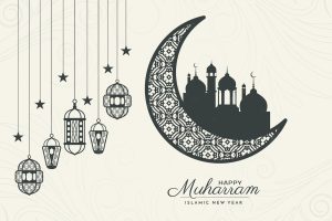 Happy muharram and islamic new year crescent moon background