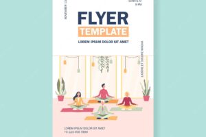 Happy office workers doing yoga, sitting in lotus pose on mats and meditating flyer template