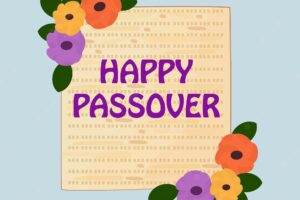 Happy passover greeting card pesach holiday concept with matzah and bouquet of roses