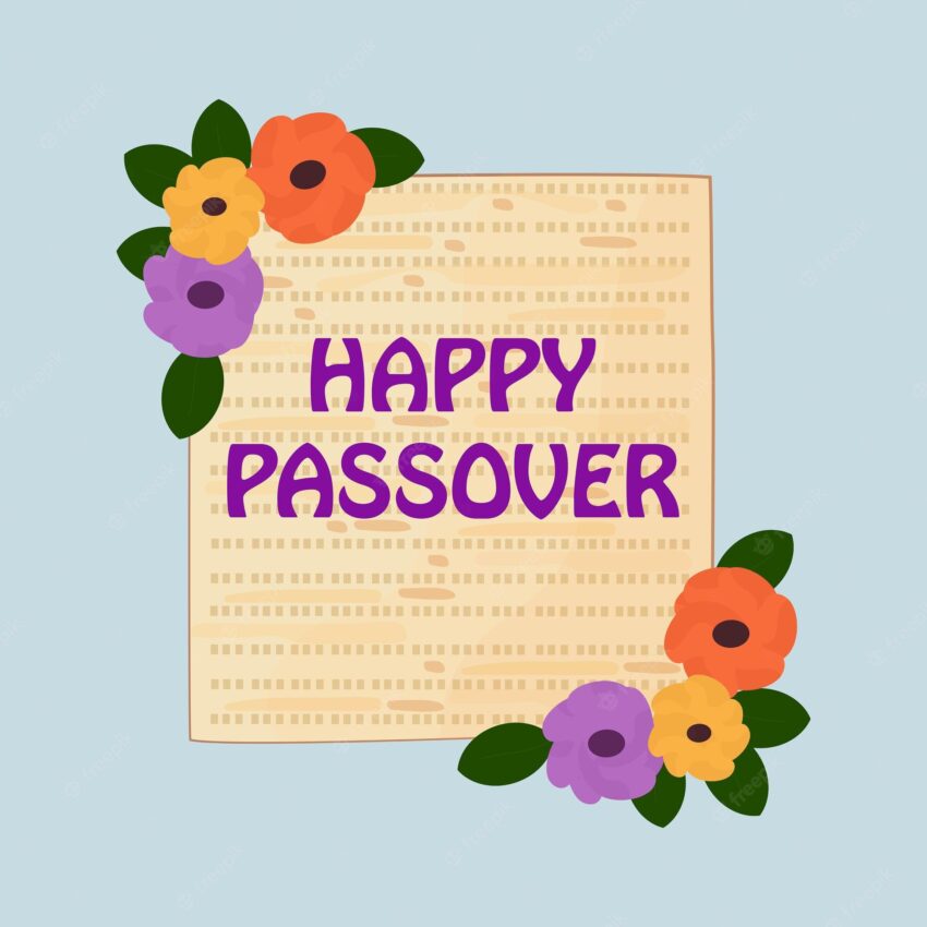 Happy passover greeting card pesach holiday concept with matzah and bouquet of roses