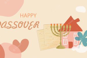 Happy passover greeting card traditional jewish matzo menorah and trendy geometric shapes
