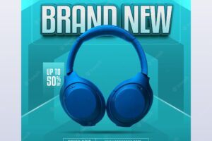 Headphone social media post and promotion banner template