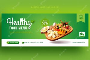Healthy food menu promotion social media facebook cover banner template