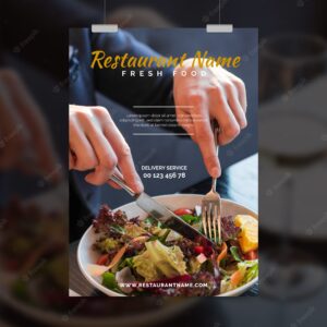 Healthy food restaurant flyer template with photo