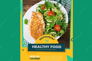 Healthy food restaurant postertemplate with photo