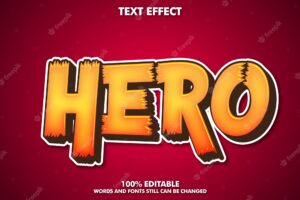 Hero sticker label, editable cartoon text effect