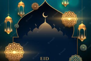 Holy muslim eid mubarak festival wishes greeting design