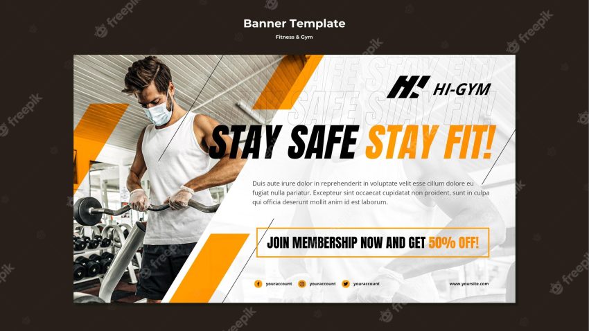 Horizontal banner for working out at the gym during the pandemic