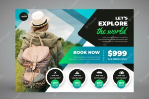 Horizontal travel banner template with photo