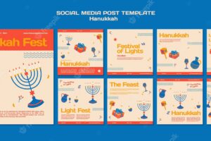 Illustrated hanukkah social media posts pack