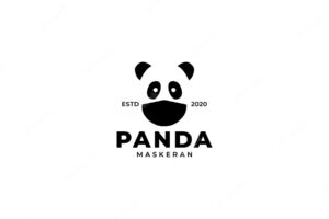 Illustration cute head panda with mask logo design icon