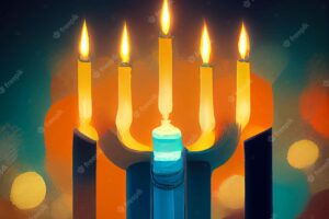 Illustration of jewish holiday hanukkah background with menorah and burning candles hanukkah celebration