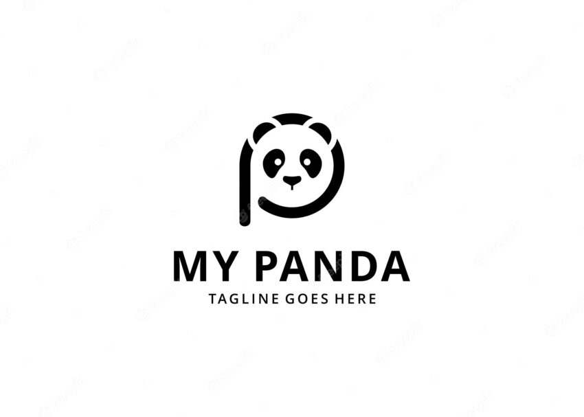 Illustration of letter p with panda vector logo design. -