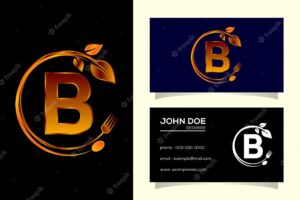 Initial b monogram alphabet with a fork spoon and leaf healthy natural food logo logo for cafe