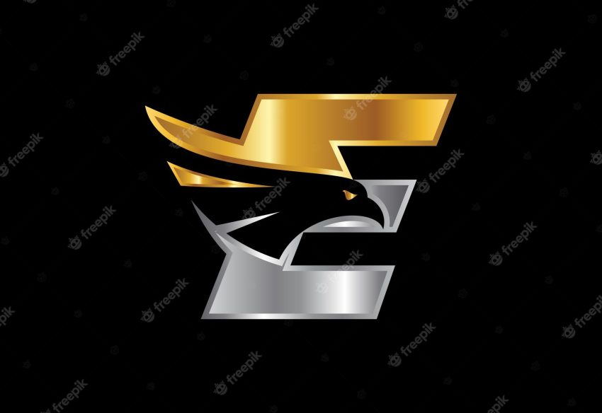 Initial e monogram letter with eagle head negative space symbol. creative eagle head vector design