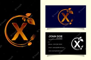 Initial x monogram alphabet with a fork spoon and leaf healthy natural food logo logo for cafe