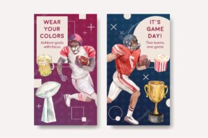 Instagram template with super bowl sport concept design for online marketing and social media watercolor vector illustration.