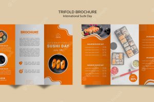 International sushi day trifold brochure template