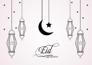 Islamic eid festival background greeting card with lamp and moon free vector