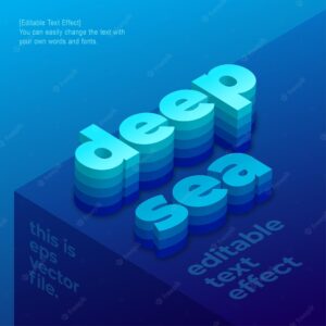 Isometric 3d blue deep sea text effect.