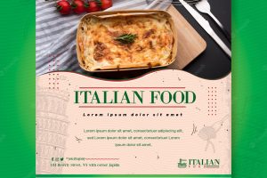 Italian food square flyer print template