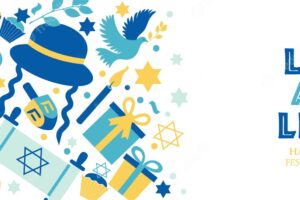 Jewish holiday hanukkah banner and invitation traditional chanukah symbols.
