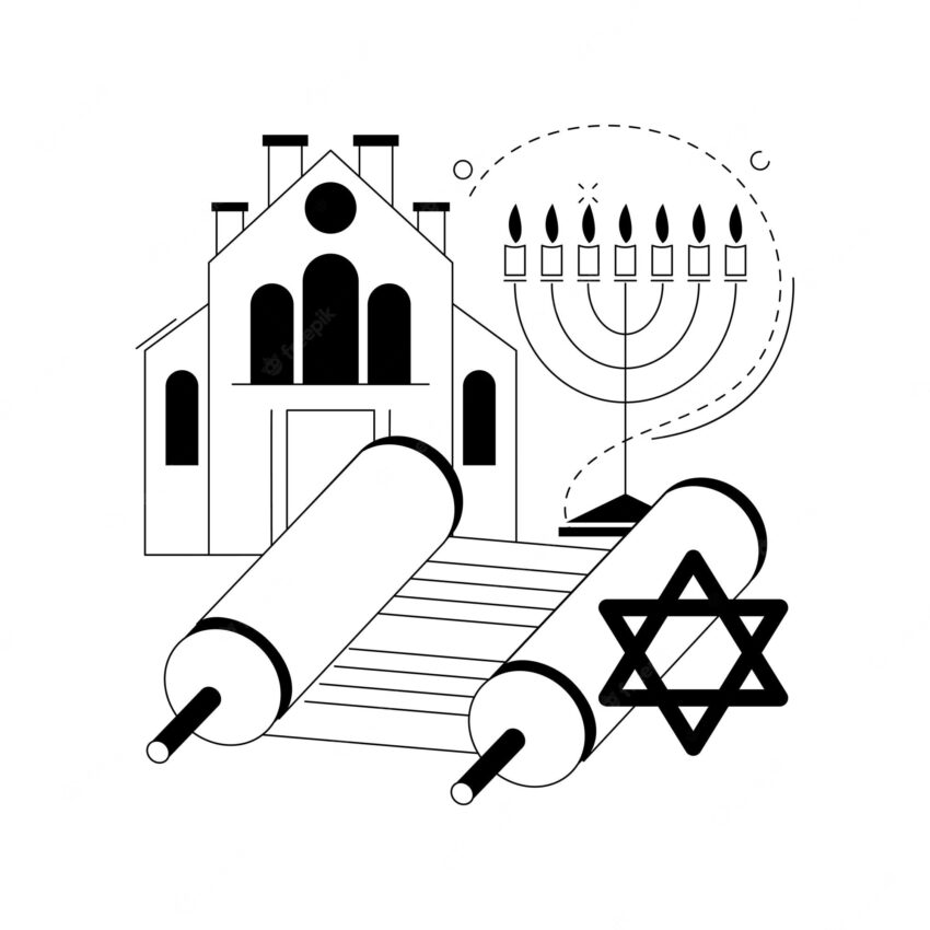 Judaism abstract concept vector illustration judaism monotheistic religion orthodox jewish star of david torah scroll in synagogue oldest faith kippah hanukkah menorah abstract metaphor