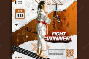 Karate kid fight flyer social media post template orange white background premium psd